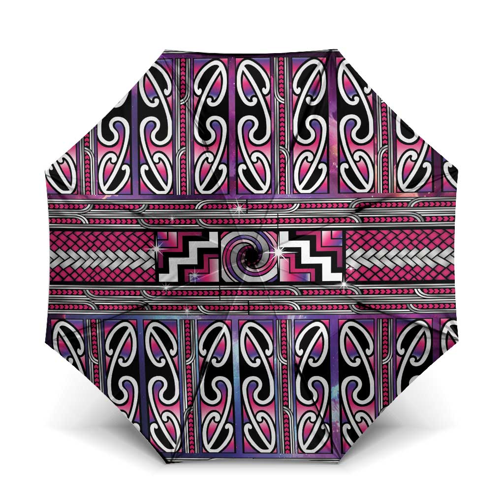Maori Matariki Umbrella Pink Galaxy Aesthetic Koru Art LT01 One Size Folded 11.42 inch Opened Diameter 37.4 inch Pink - Polynesian Pride