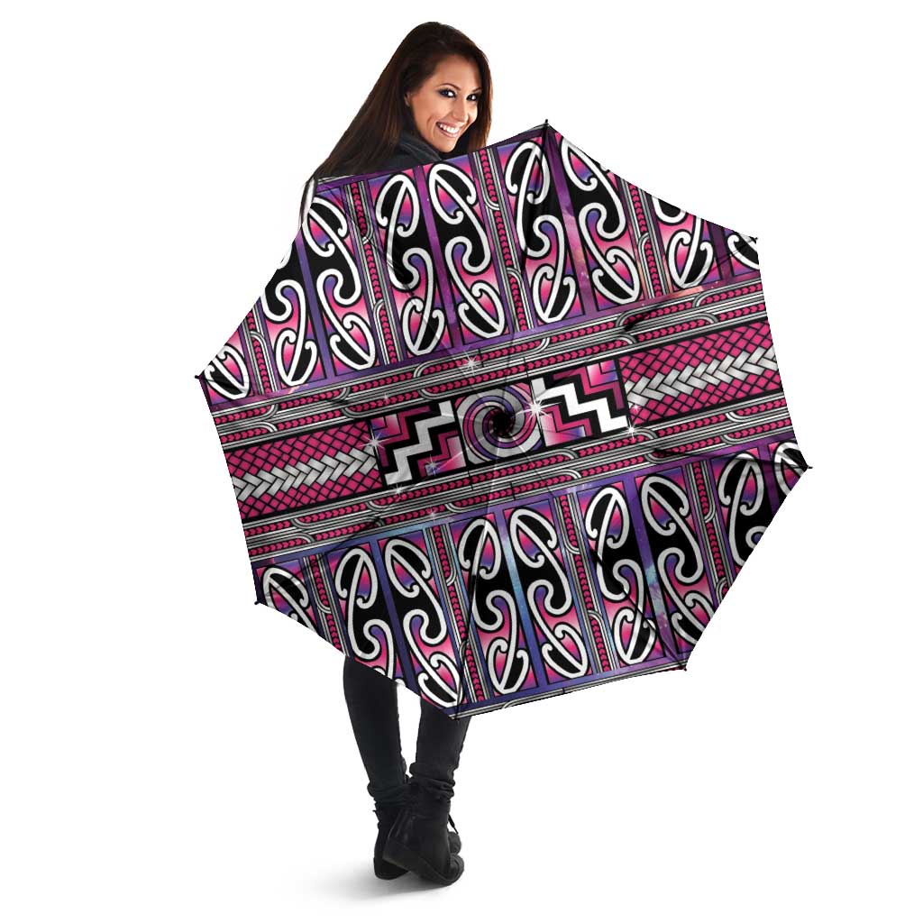 Maori Matariki Umbrella Pink Galaxy Aesthetic Koru Art LT01 - Polynesian Pride