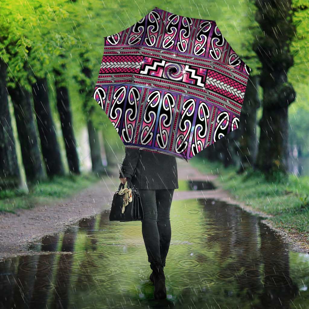 Maori Matariki Umbrella Pink Galaxy Aesthetic Koru Art LT01 - Polynesian Pride