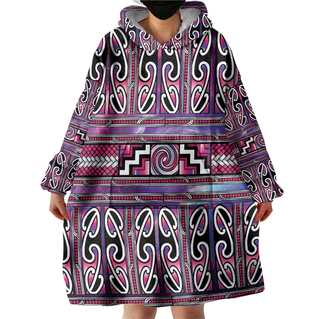Maori Matariki Wearable Blanket Hoodie Pink Galaxy Aesthetic Koru Art LT01 - Polynesian Pride