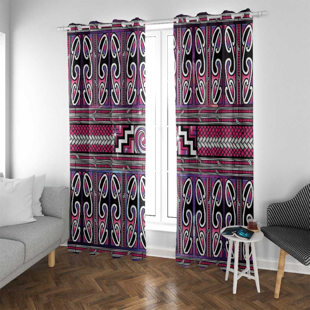 Maori Matariki Window Curtain Pink Galaxy Aesthetic Koru Art LT01 With Grommets Pink - Polynesian Pride