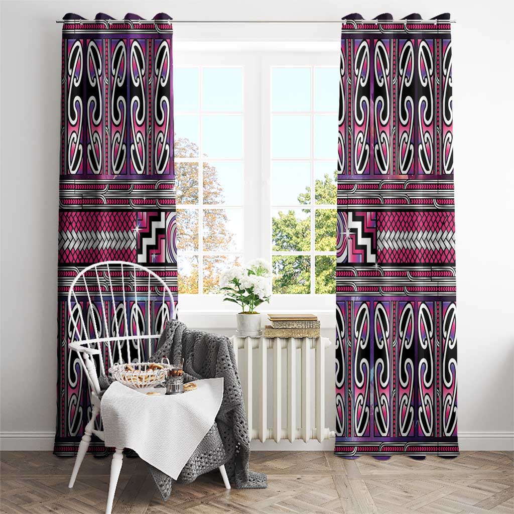 Maori Matariki Window Curtain Pink Galaxy Aesthetic Koru Art LT01 - Polynesian Pride