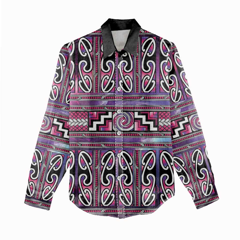 Maori Matariki Women Casual Shirt Pink Galaxy Aesthetic Koru Art LT01 - Polynesian Pride