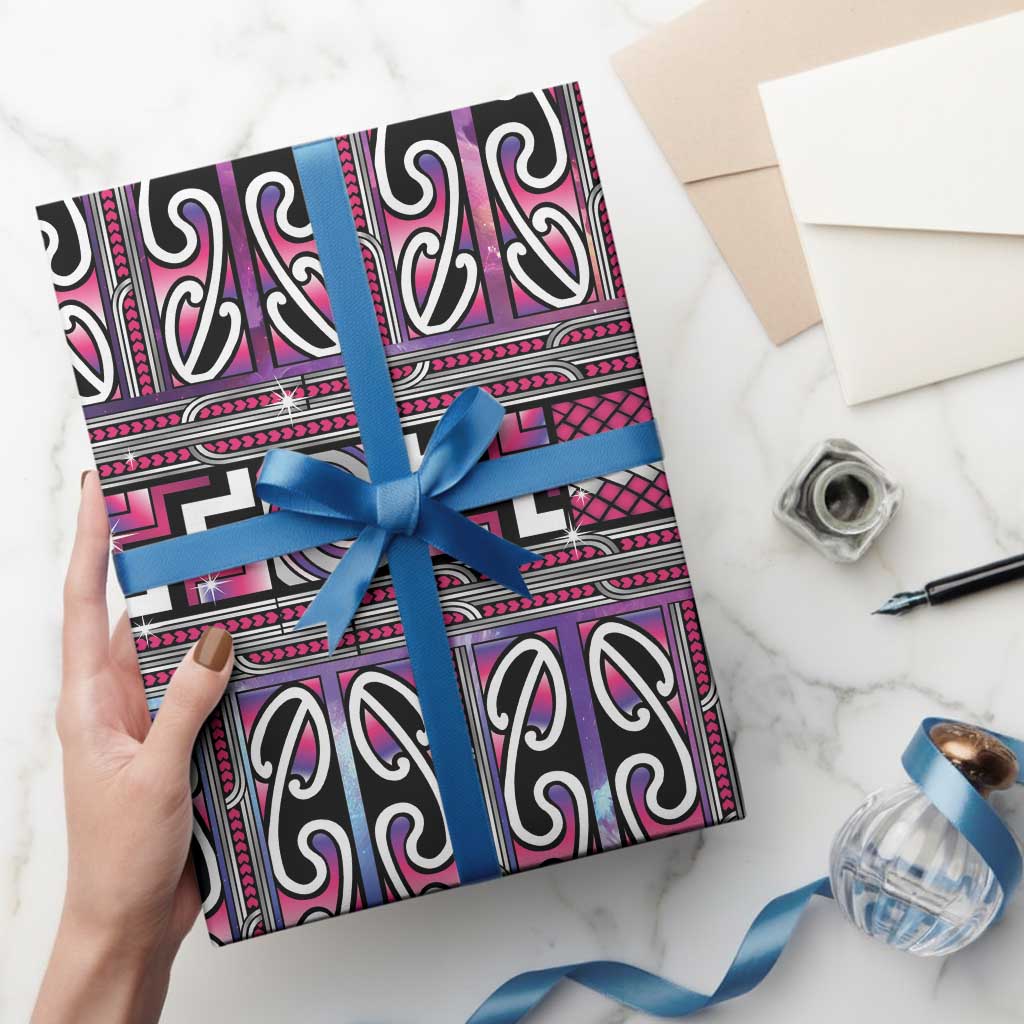 Maori Matariki Wrapping Paper Pink Galaxy Aesthetic Koru Art LT01 - Polynesian Pride
