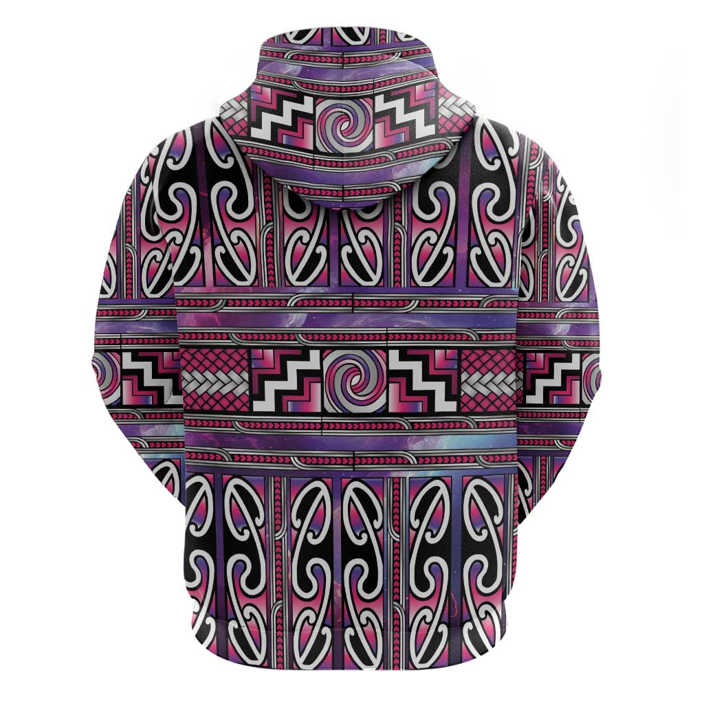 Maori Matariki Zip Hoodie Pink Galaxy Aesthetic Koru Art
