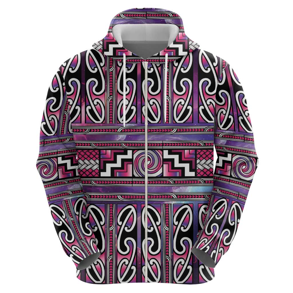 Maori Matariki Zip Hoodie Pink Galaxy Aesthetic Koru Art