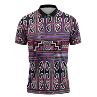 Maori Matariki Zipper Polo Shirt Pink Galaxy Aesthetic Koru Art LT01 Pink - Polynesian Pride