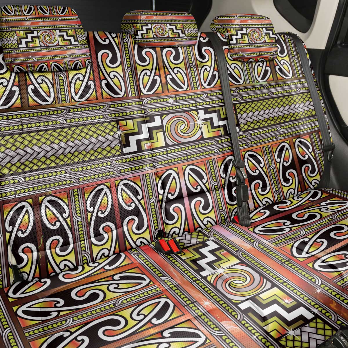 Maori Matariki Back Car Seat Cover Yellow Galaxy Aesthetic Koru Art