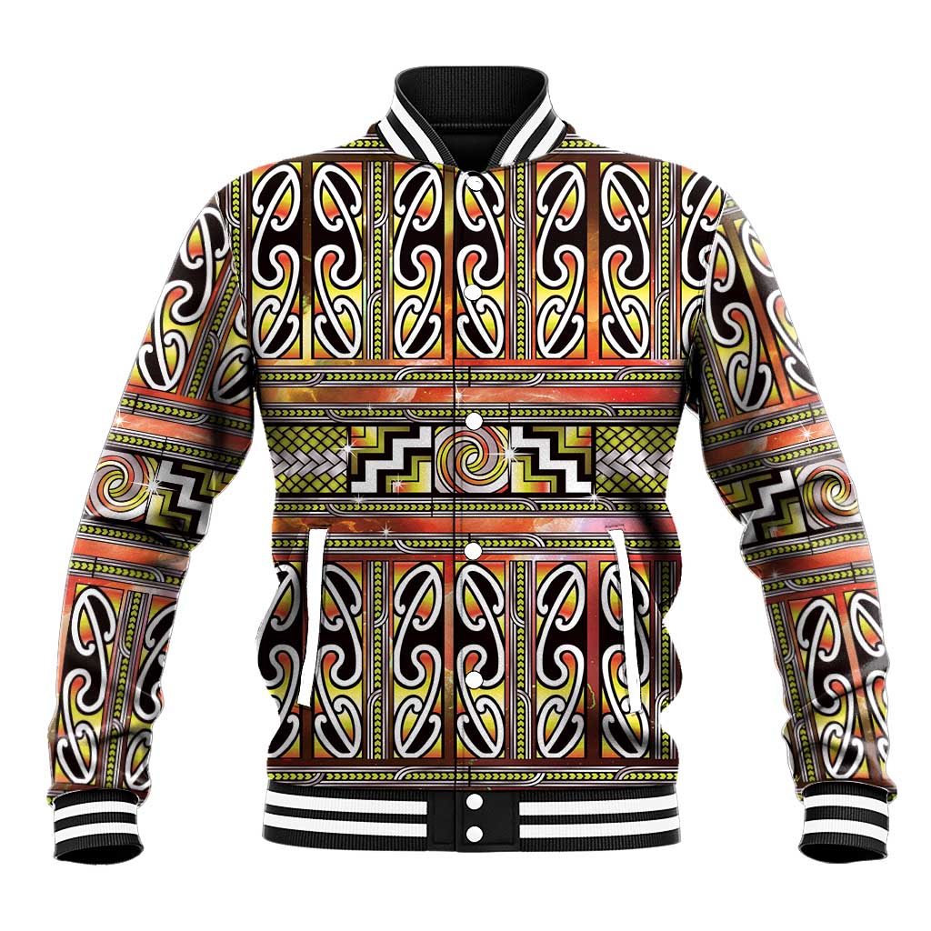 Maori Matariki Baseball Jacket Yellow Galaxy Aesthetic Koru Art