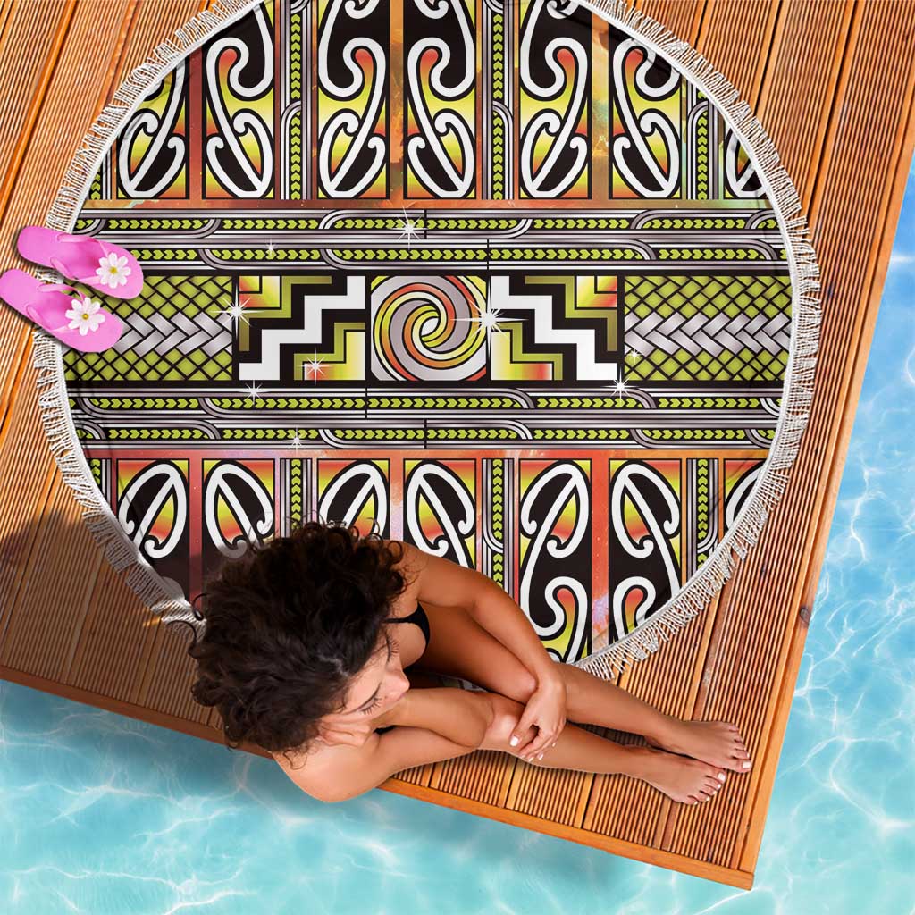 Maori Matariki Beach Blanket Yellow Galaxy Aesthetic Koru Art LT01 - Polynesian Pride