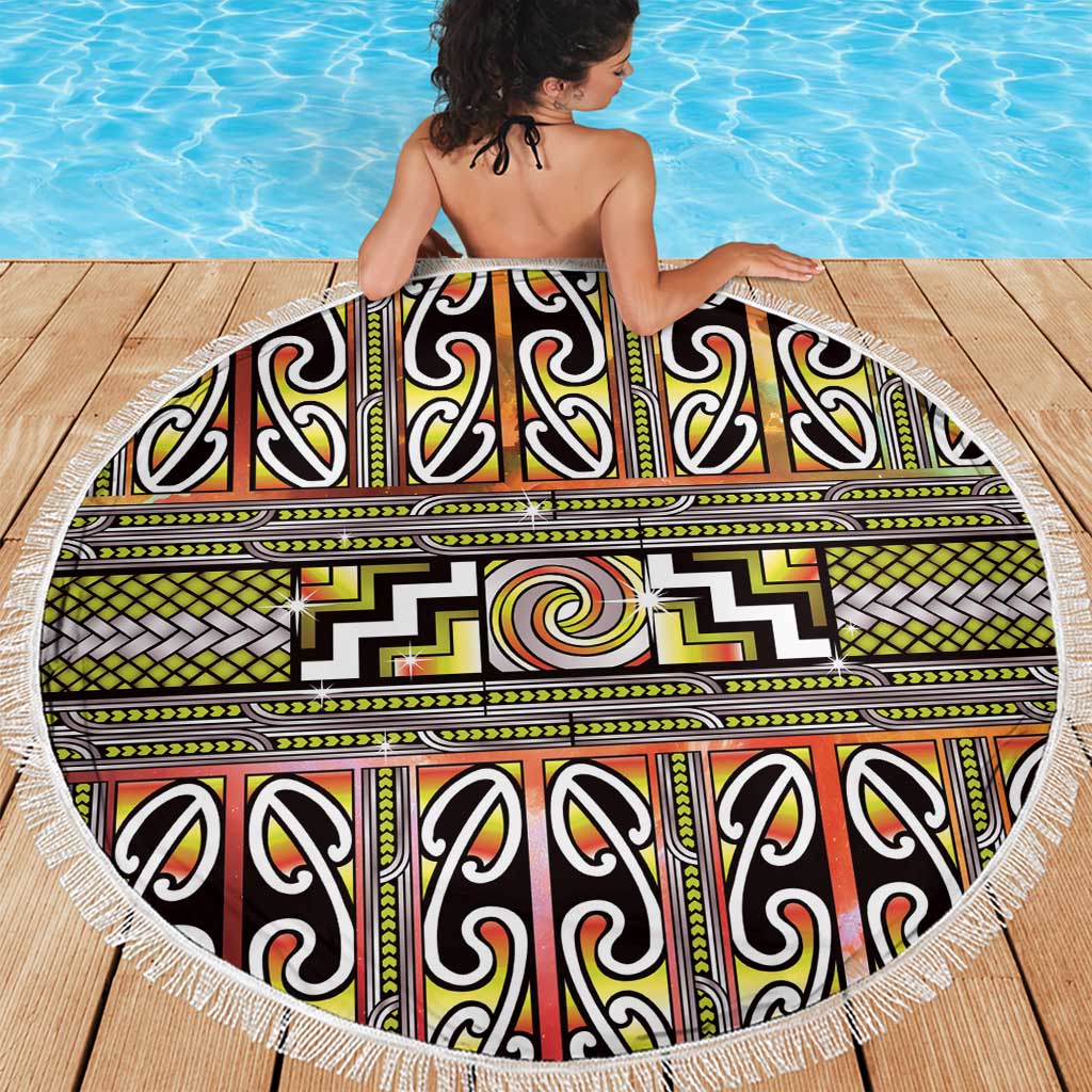 Maori Matariki Beach Blanket Yellow Galaxy Aesthetic Koru Art LT01 - Polynesian Pride