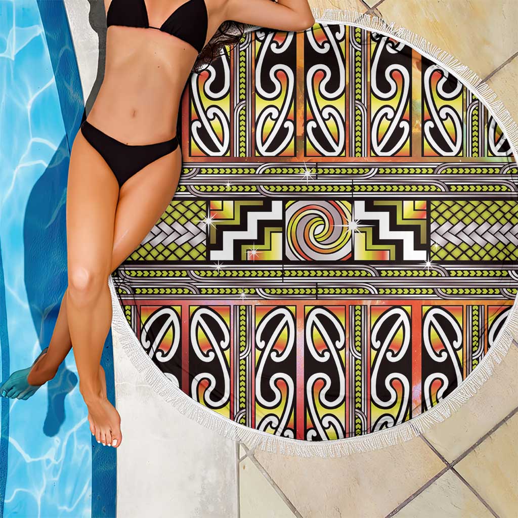 Maori Matariki Beach Blanket Yellow Galaxy Aesthetic Koru Art LT01 - Polynesian Pride