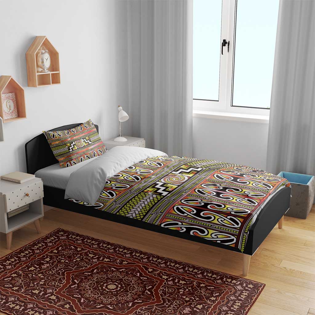 Maori Matariki Bedding Set Yellow Galaxy Aesthetic Koru Art LT01 - Polynesian Pride