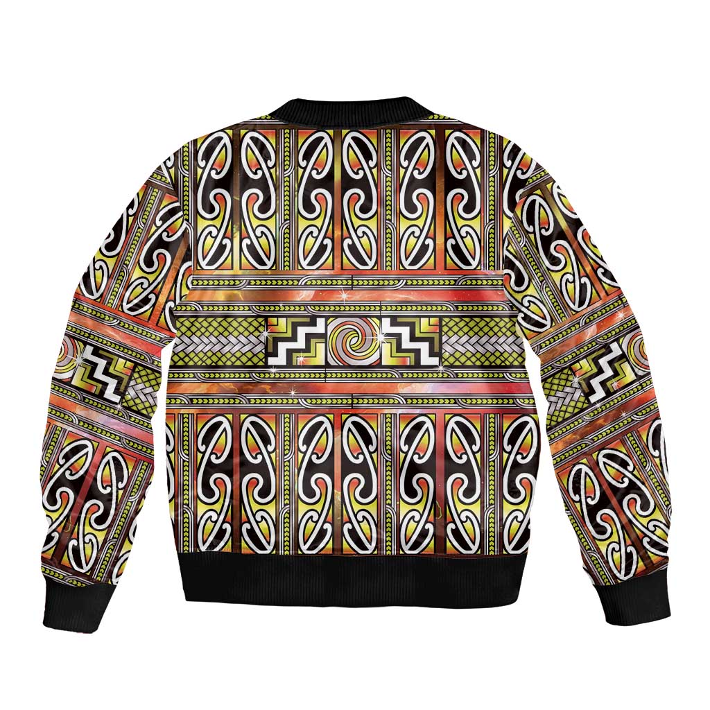 Maori Matariki Bomber Jacket Yellow Galaxy Aesthetic Koru Art