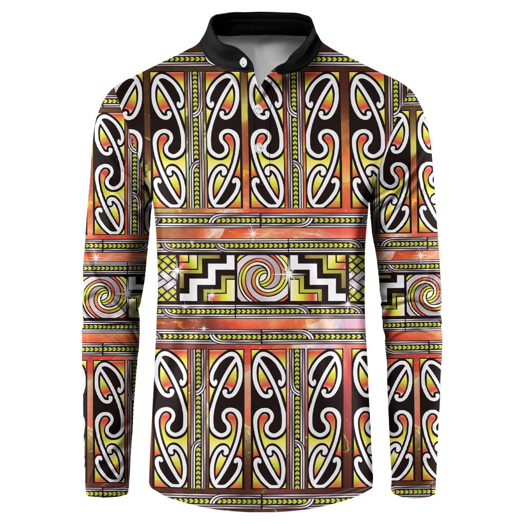 Maori Matariki Button Sweatshirt Yellow Galaxy Aesthetic Koru Art
