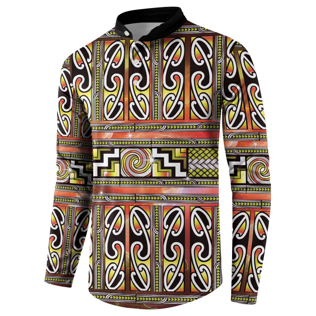 Maori Matariki Button Sweatshirt Yellow Galaxy Aesthetic Koru Art