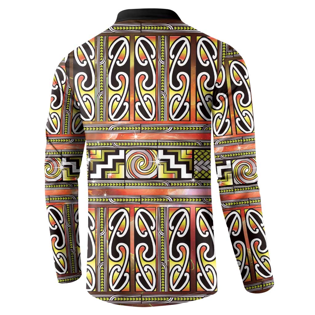 Maori Matariki Button Sweatshirt Yellow Galaxy Aesthetic Koru Art