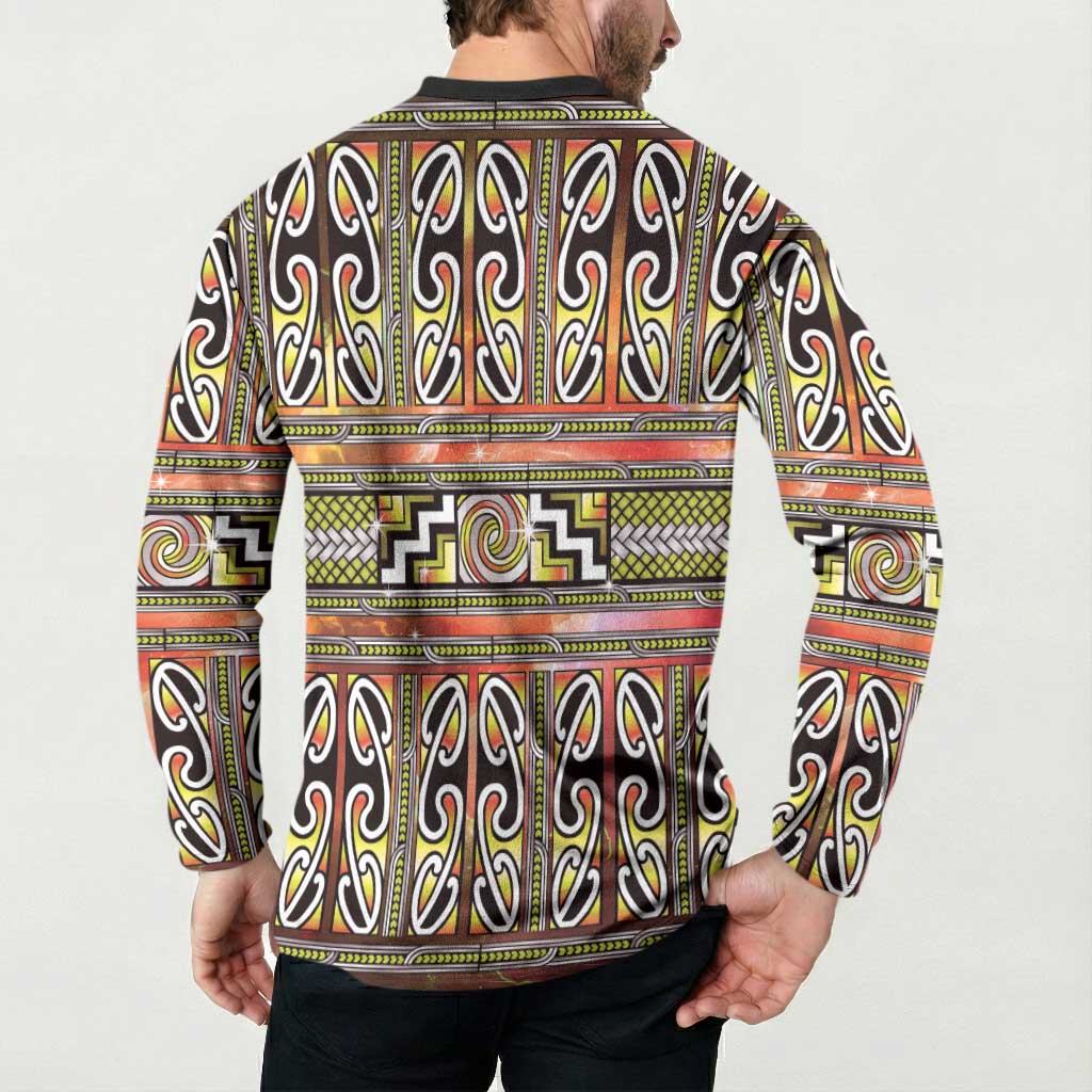 Maori Matariki Button Sweatshirt Yellow Galaxy Aesthetic Koru Art