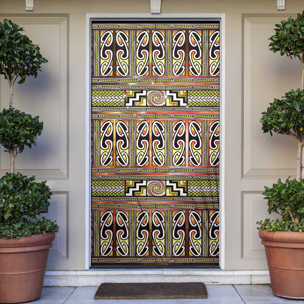 Maori Matariki Door Cover Yellow Galaxy Aesthetic Koru Art