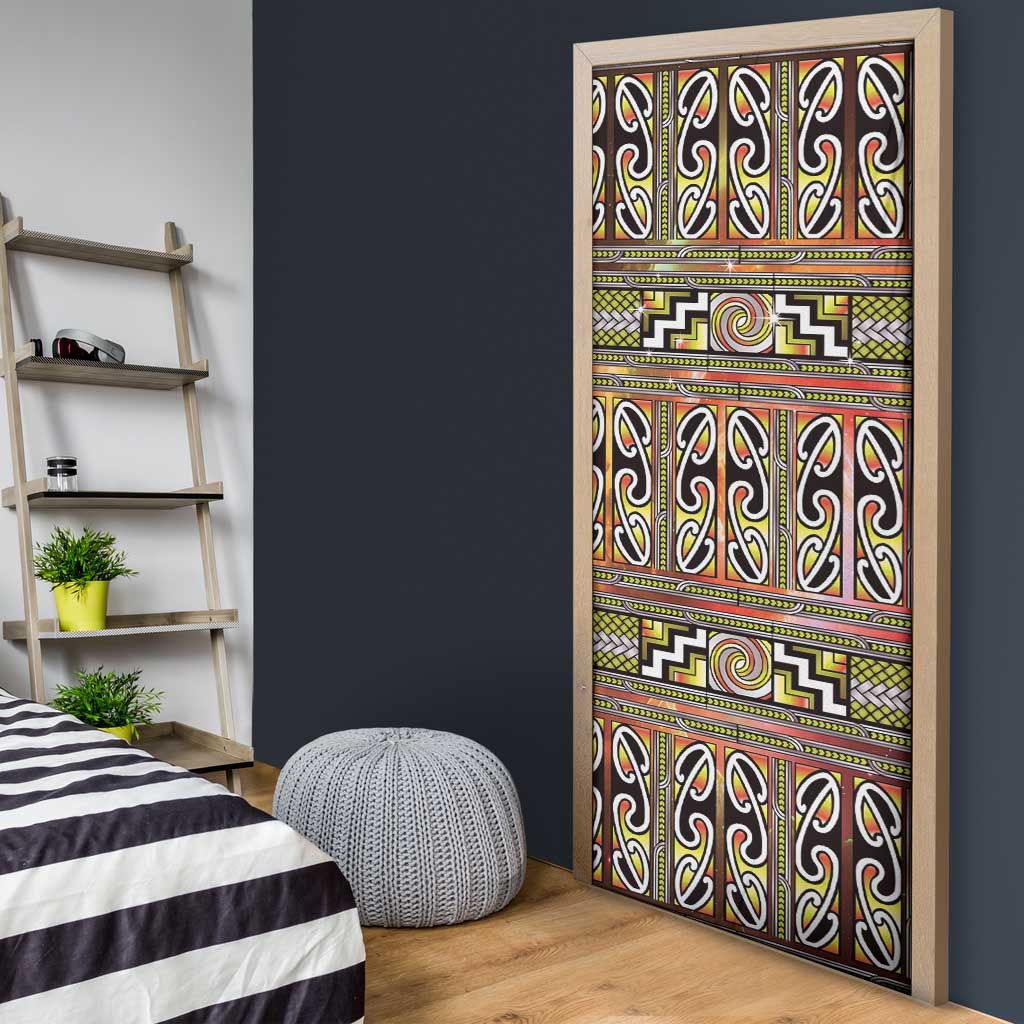 Maori Matariki Door Cover Yellow Galaxy Aesthetic Koru Art