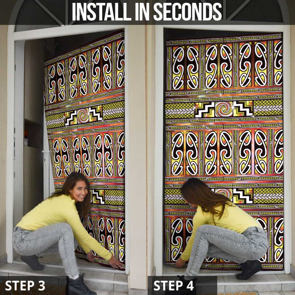 Maori Matariki Door Cover Yellow Galaxy Aesthetic Koru Art