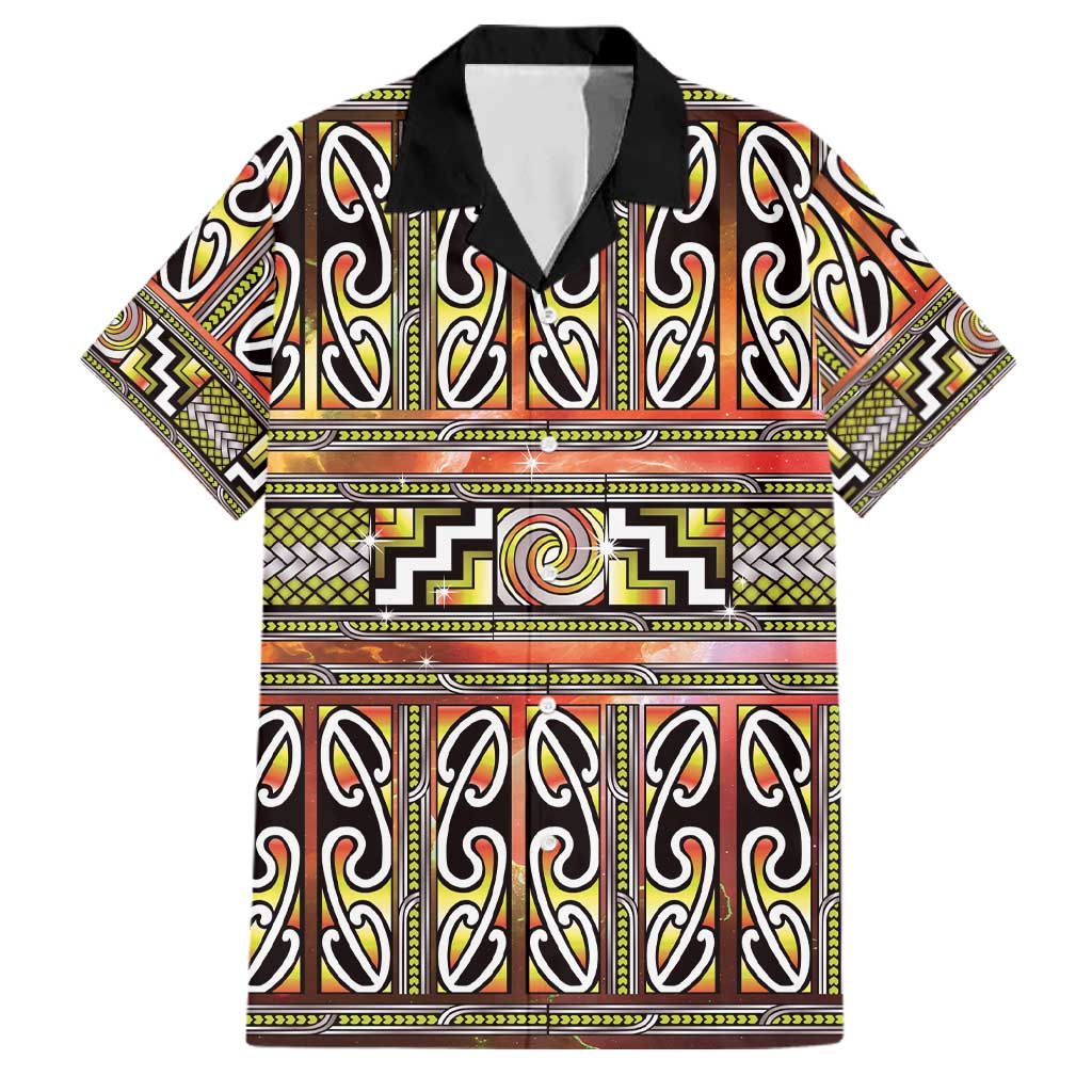 Maori Matariki Family Matching Off Shoulder Maxi Dress and Hawaiian Shirt Yellow Galaxy Aesthetic Koru Art LT01 Dad's Shirt - Short Sleeve Yellow - Polynesian Pride