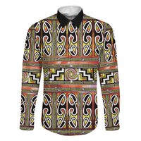 Maori Matariki Family Matching Off Shoulder Maxi Dress and Hawaiian Shirt Yellow Galaxy Aesthetic Koru Art LT01 Dad's Shirt - Long Sleeve Yellow - Polynesian Pride