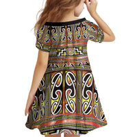 Maori Matariki Kid Short Sleeve Dress Yellow Galaxy Aesthetic Koru Art