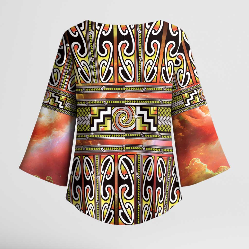 Maori Matariki Kimono Sleeve Blouse Yellow Galaxy Aesthetic Koru Art