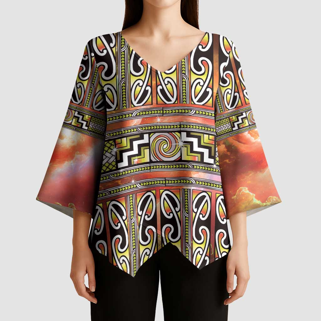 Maori Matariki Kimono Sleeve Blouse Yellow Galaxy Aesthetic Koru Art