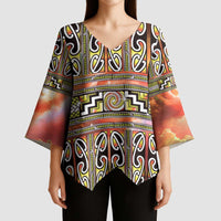 Maori Matariki Kimono Sleeve Blouse Yellow Galaxy Aesthetic Koru Art