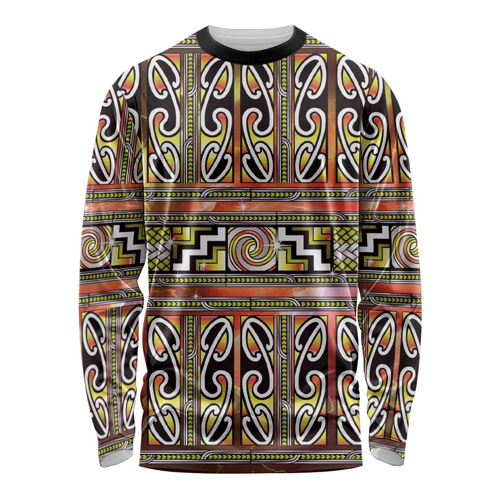 Maori Matariki Long Sleeve Shirt Yellow Galaxy Aesthetic Koru Art