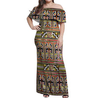 Maori Matariki Off Shoulder Maxi Dress Yellow Galaxy Aesthetic Koru Art
