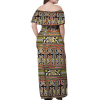 Maori Matariki Off Shoulder Maxi Dress Yellow Galaxy Aesthetic Koru Art