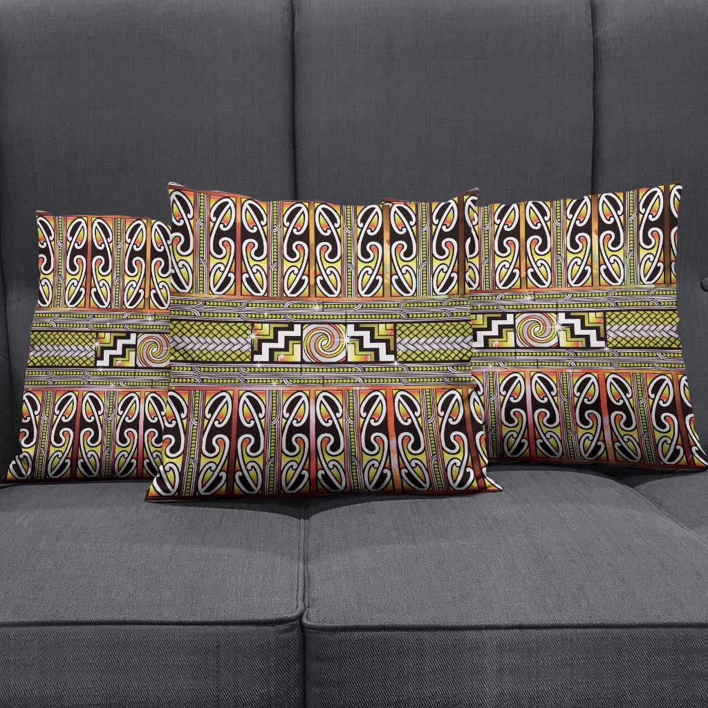Maori Matariki Pillow Cover Yellow Galaxy Aesthetic Koru Art LT01 - Polynesian Pride