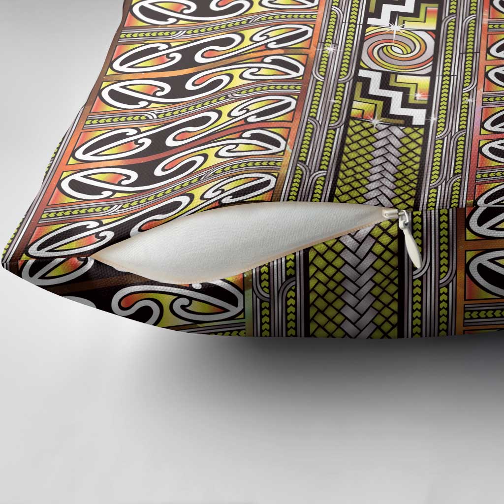 Maori Matariki Pillow Cover Yellow Galaxy Aesthetic Koru Art LT01 - Polynesian Pride