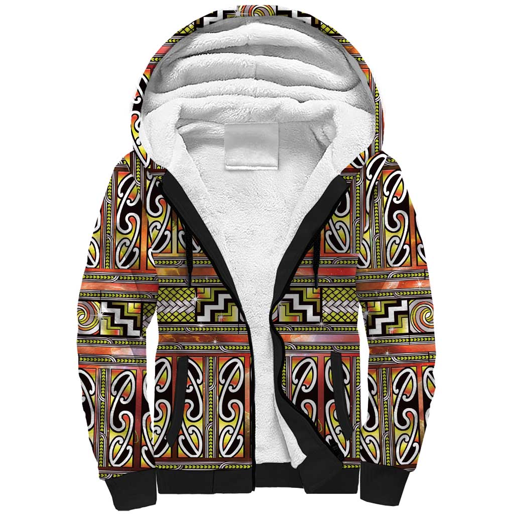 Maori Matariki Sherpa Hoodie Yellow Galaxy Aesthetic Koru Art