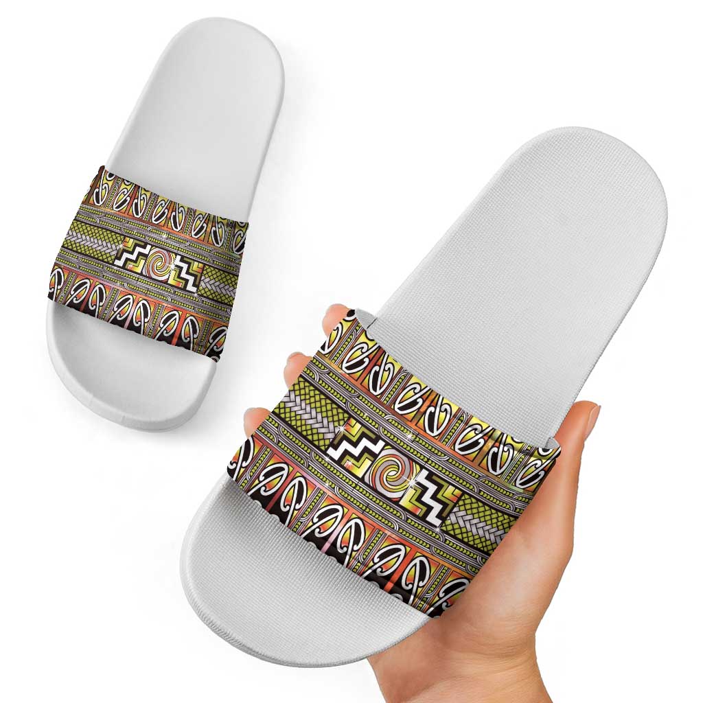 Maori Matariki Slide Sandals Yellow Galaxy Aesthetic Koru Art