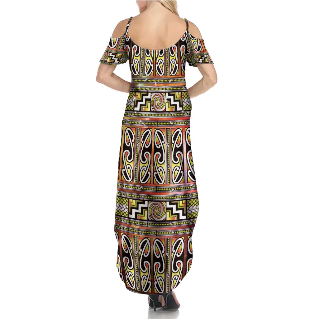 Maori Matariki Summer Maxi Dress Yellow Galaxy Aesthetic Koru Art