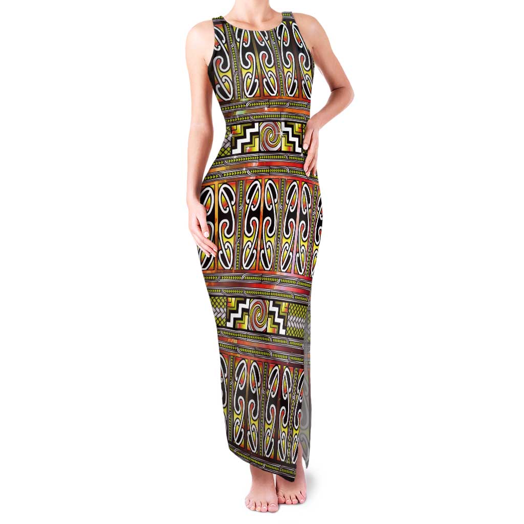 Maori Matariki Tank Maxi Dress Yellow Galaxy Aesthetic Koru Art
