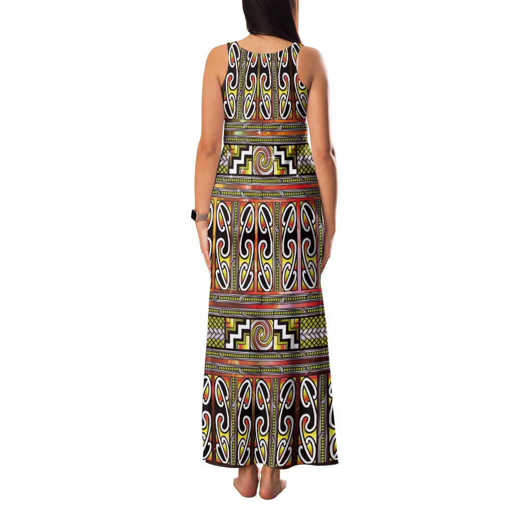Maori Matariki Tank Maxi Dress Yellow Galaxy Aesthetic Koru Art