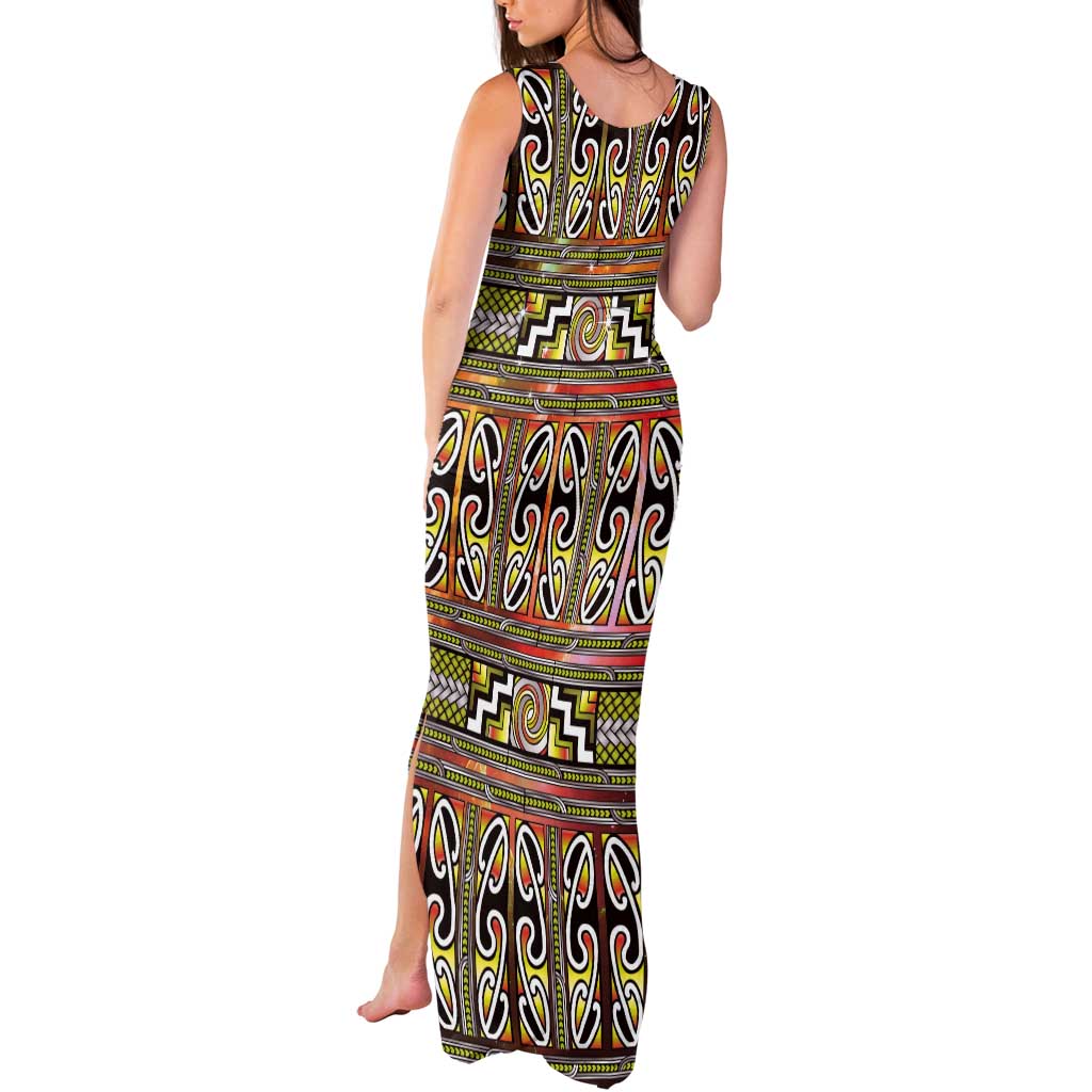 Maori Matariki Tank Maxi Dress Yellow Galaxy Aesthetic Koru Art