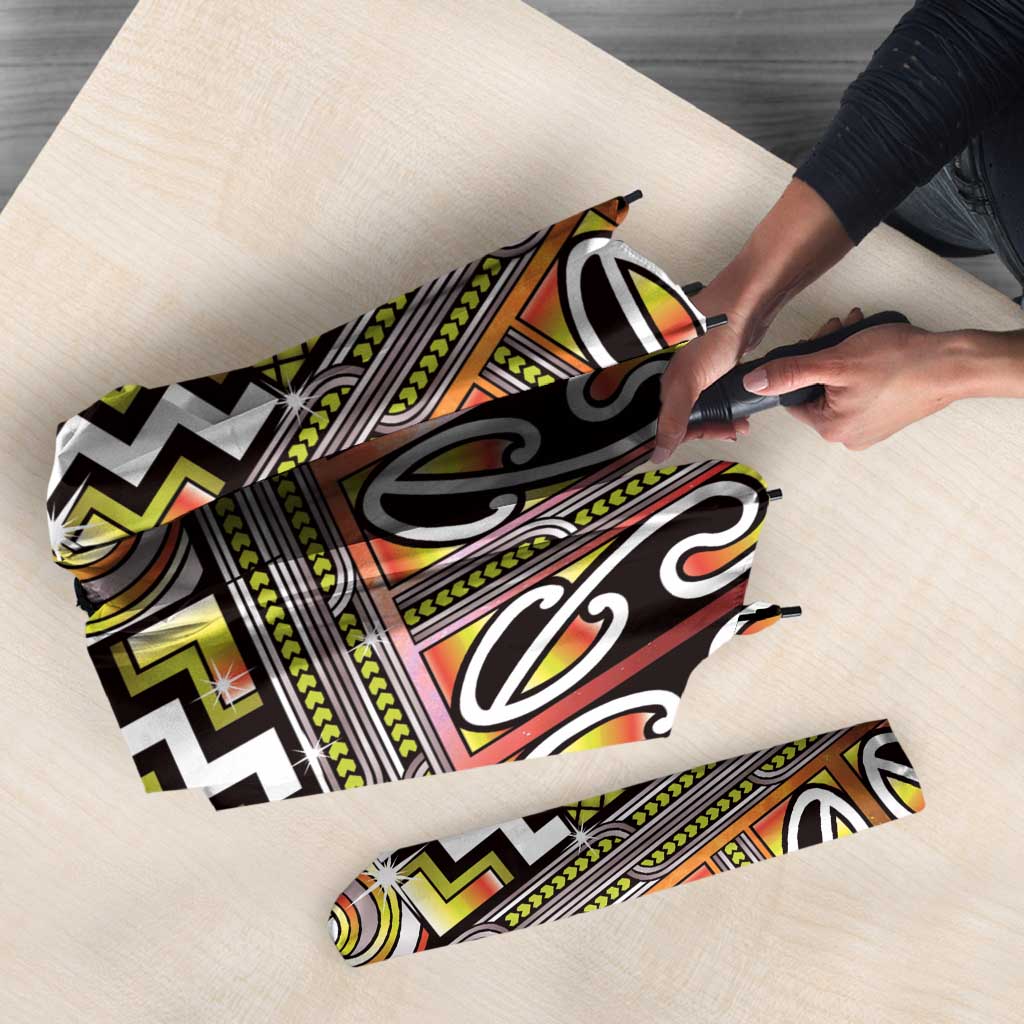 Maori Matariki Umbrella Yellow Galaxy Aesthetic Koru Art LT01 - Polynesian Pride