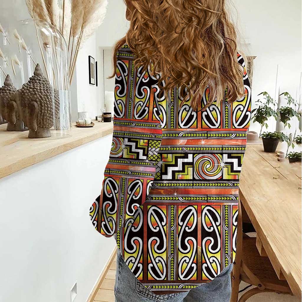 Maori Matariki Women Casual Shirt Yellow Galaxy Aesthetic Koru Art LT01 - Polynesian Pride