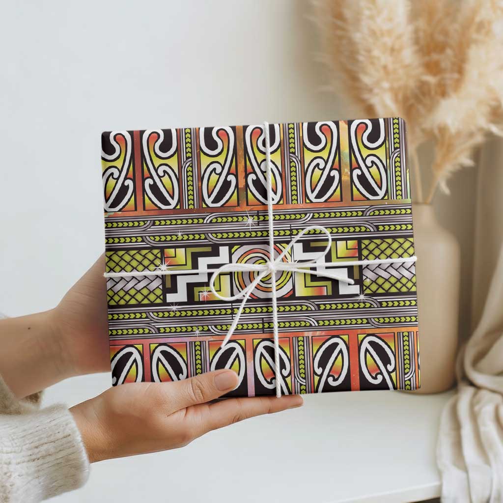 Maori Matariki Wrapping Paper Yellow Galaxy Aesthetic Koru Art