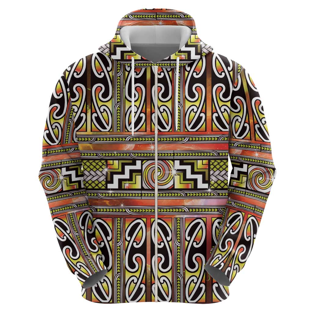 Maori Matariki Zip Hoodie Yellow Galaxy Aesthetic Koru Art