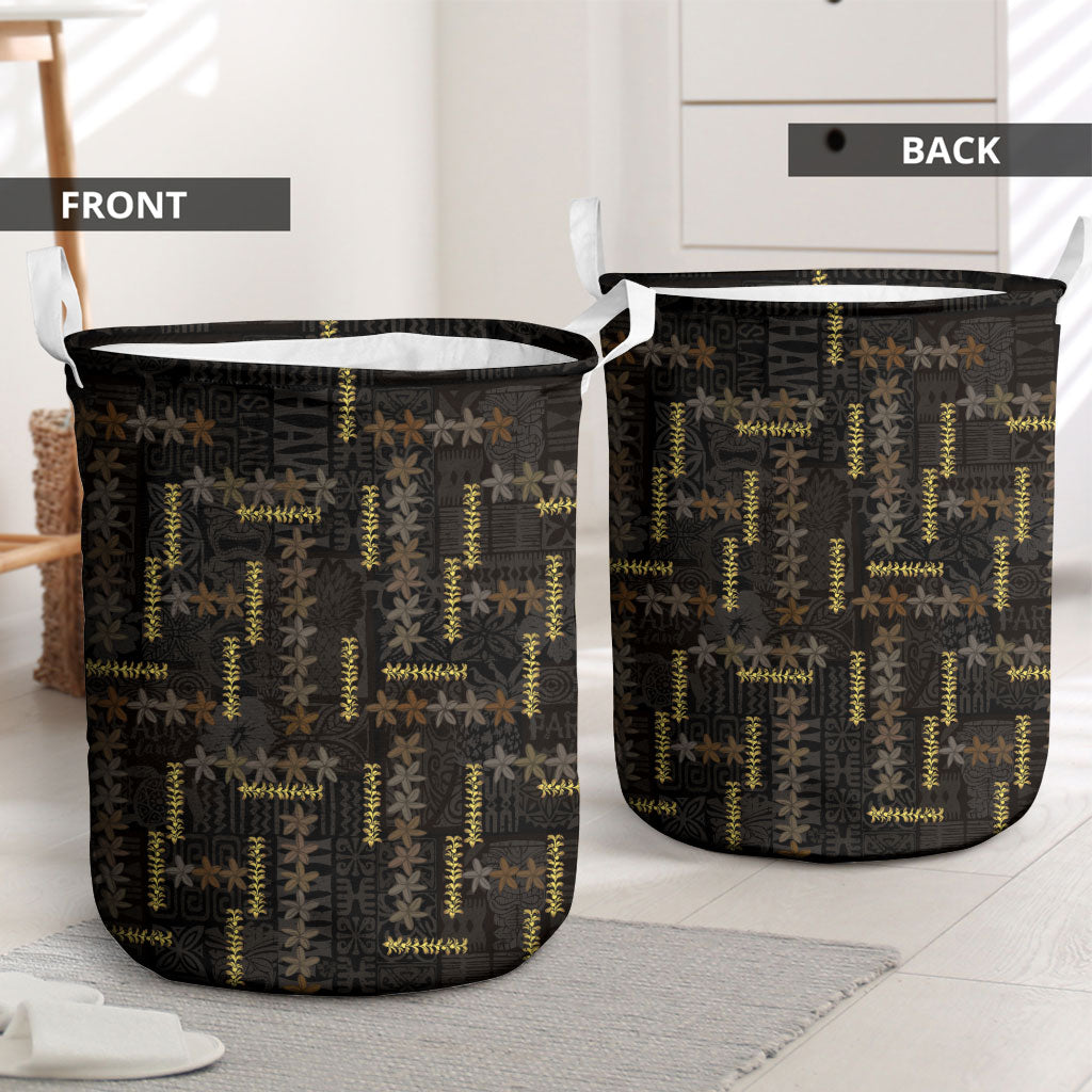 Hawaii Brown Plumeria Lei Black Laundry Basket Frangipani Floral Heritage Art