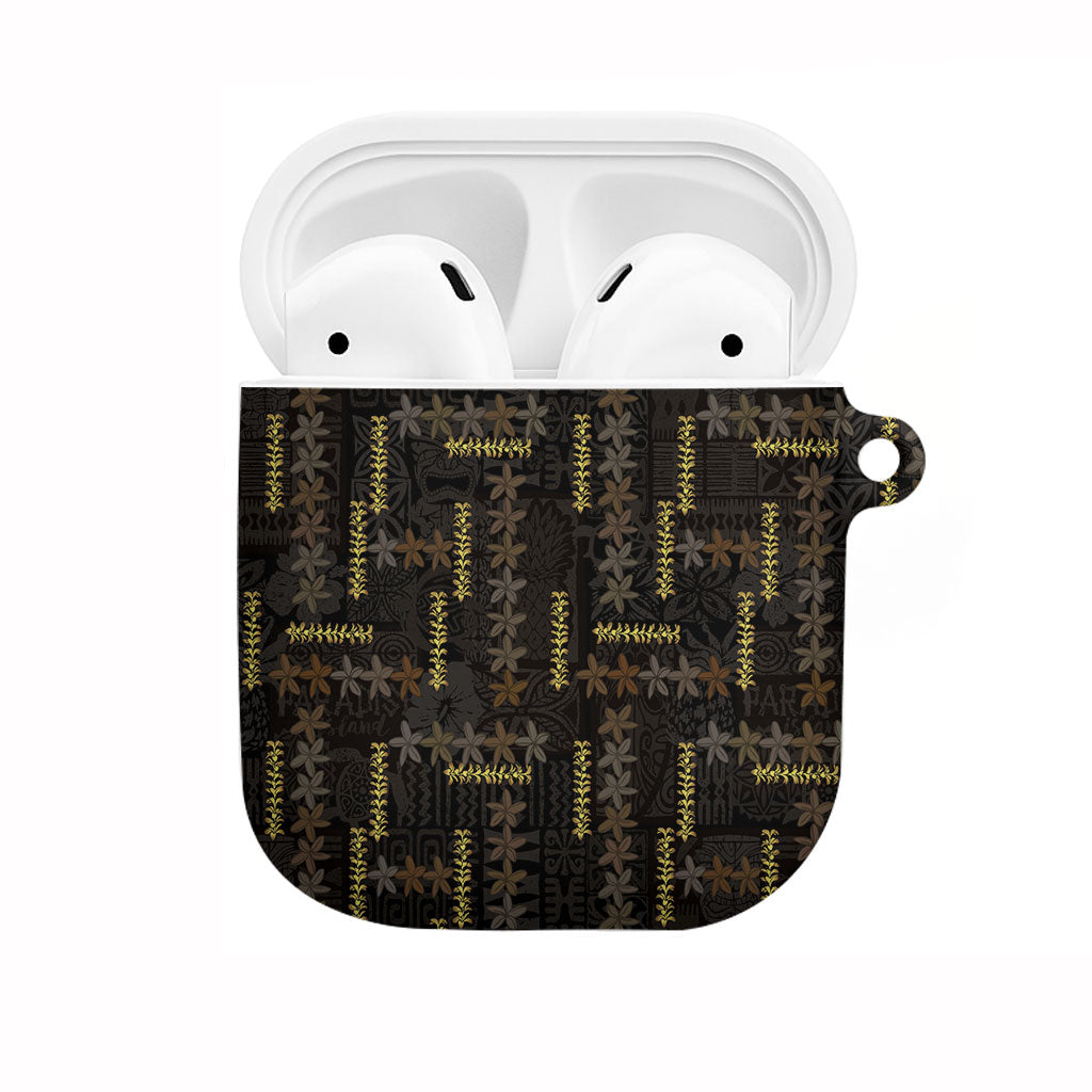 Hawaii Brown Plumeria Lei Black AirPods Case Frangipani Floral Heritage Art