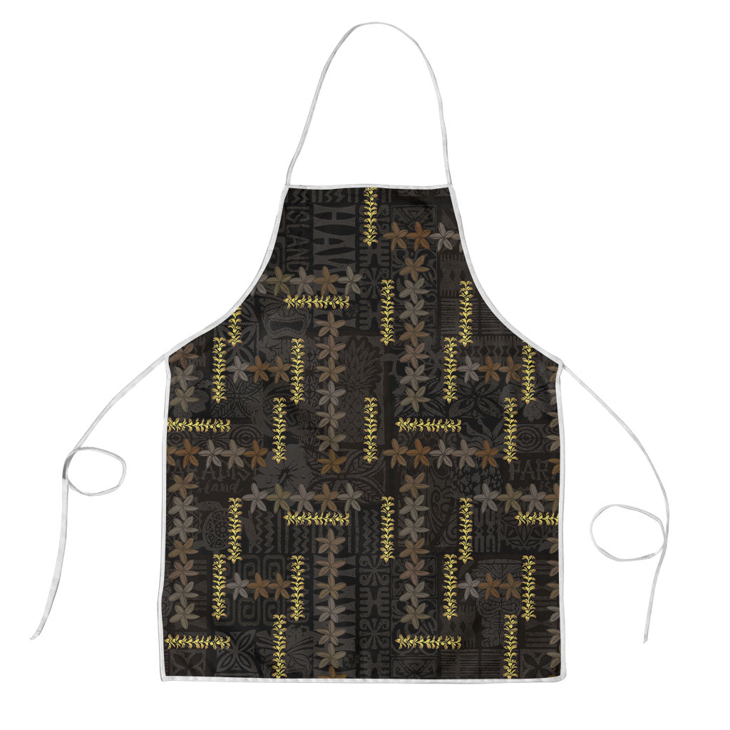 Hawaii Brown Plumeria Lei Black Apron Frangipani Floral Heritage Art LT01 Black - Polynesian Pride