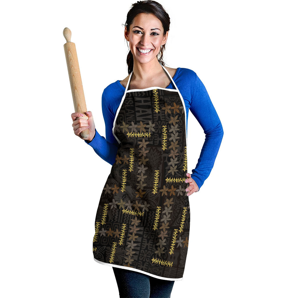 Hawaii Brown Plumeria Lei Black Apron Frangipani Floral Heritage Art